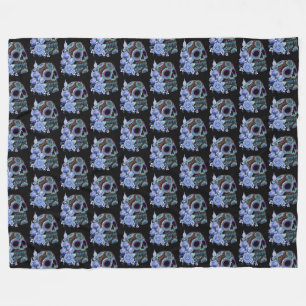 Couverture Polaire Blue Floral Black Sugar Skull Jour des morts