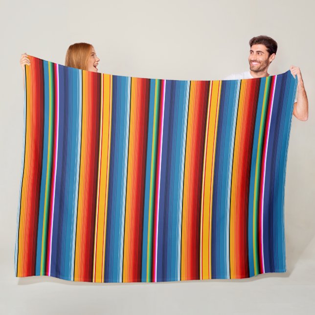 Couverture Polaire Blue Gold Red Sarape mexicaine (En situation)