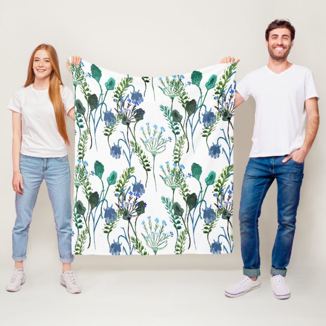 Couverture Polaire Blue Green Watercolor Wildflower  (En situation)