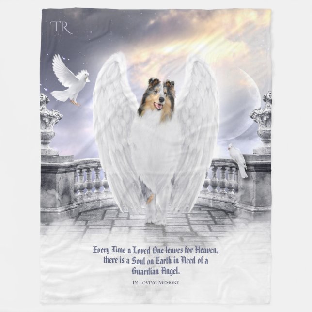 Couverture Polaire Blue Merle Collie Angel dans Chien Heaven, Keepsak (Devant)