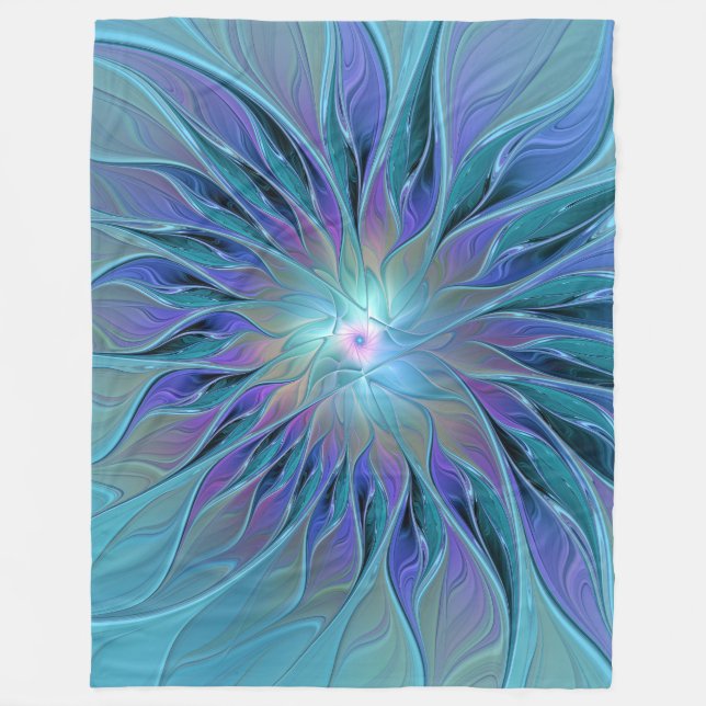 Couverture Polaire Blue Purple Flower Dream Abstrait Fractal Art (Devant)