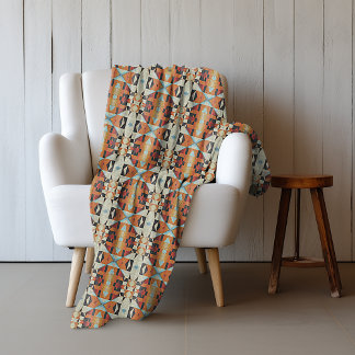 Couverture Polaire Blue Red Orange Taupe Brown Black Tribal Art