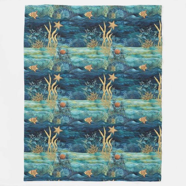 Couverture Polaire Blue Sea Beach Starfish (Devant)
