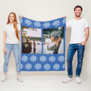 Couverture Polaire Blue Snowflake 2 Photos personnalisées Mère