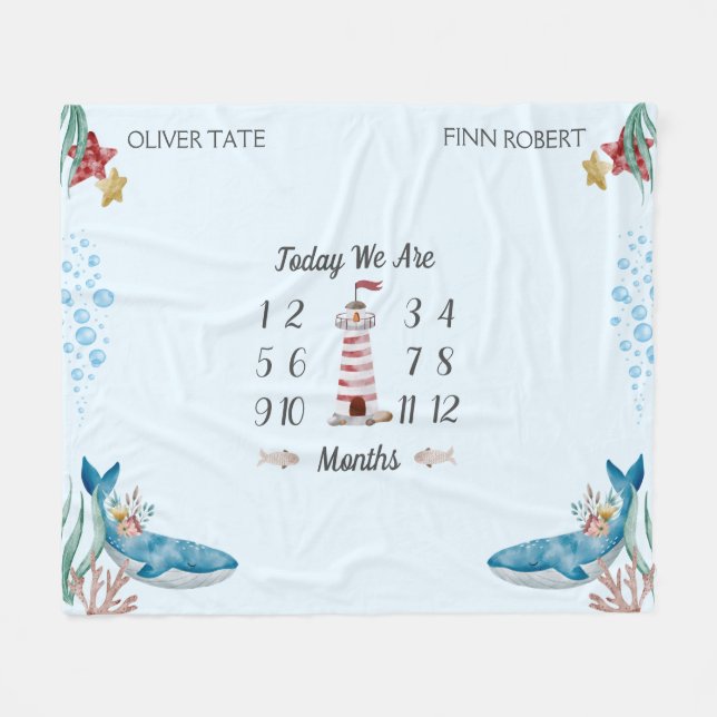 Couverture Polaire Blue Whales Twin Baby Milestone (Devant (Horizontal))