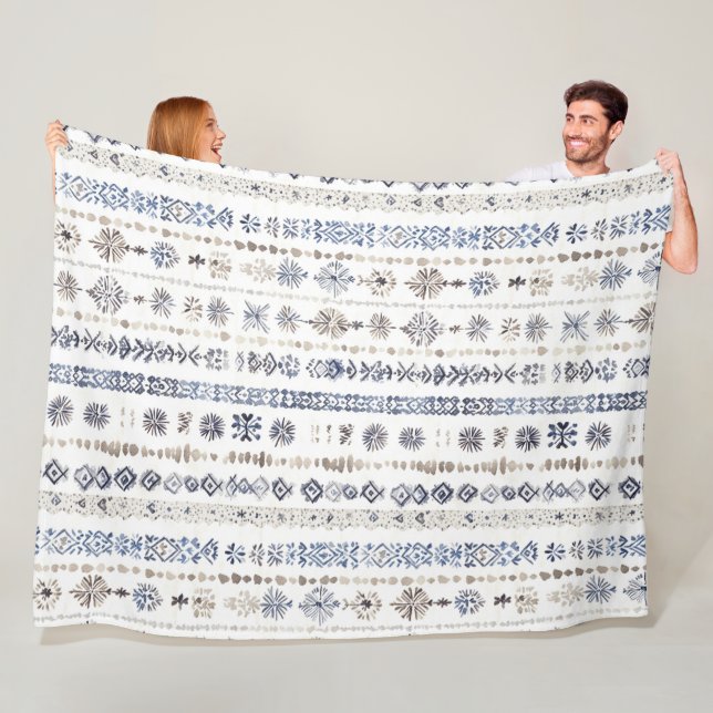 Couverture Polaire Blue White Cream Stripes Christmas (En situation)