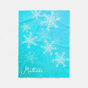 Couverture Polaire Blue White Snowflakes Minimaliste Nom de Noël