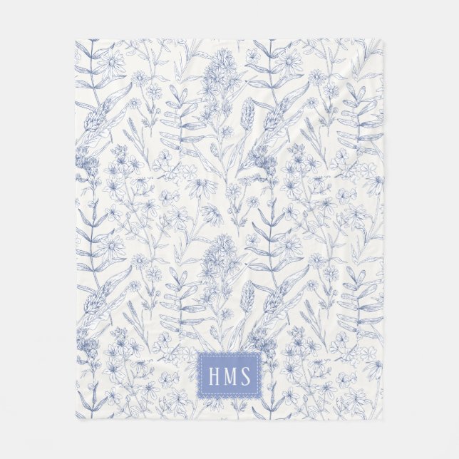 Couverture Polaire Blue Wildflower Botanical Monogram  (Devant)