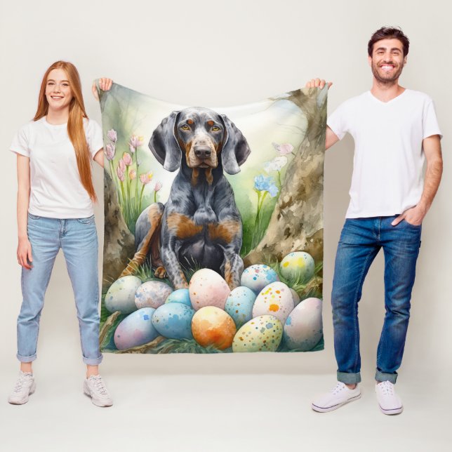 Couverture Polaire Bluetick Coonhound Chien avec Oeufs de Pâques Fête (En situation)