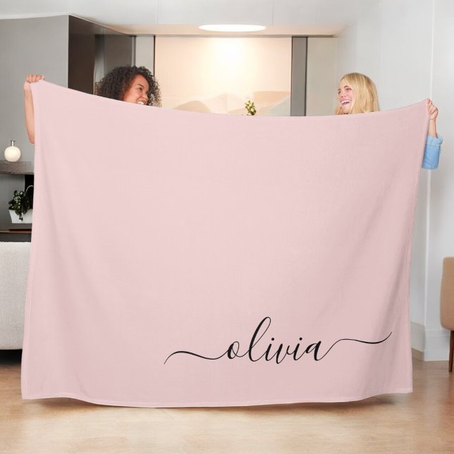 Couverture Polaire Blush Dusty rose moderne Script Girl Monogramme No (Créateur téléchargé)