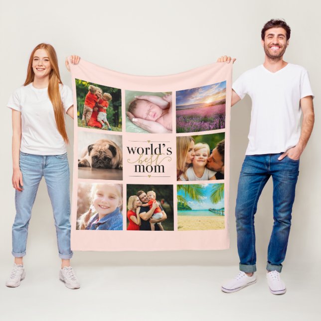 Couverture Polaire Blush Pink Gold Worlds Best Mom 8 Collage photo (En situation)