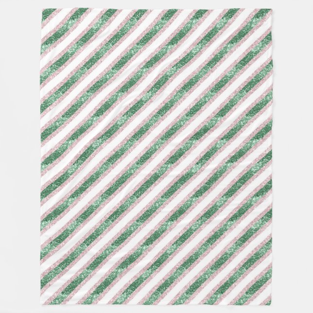 Couverture Polaire Blush Pink Green Glitzy Stripes  (Devant)