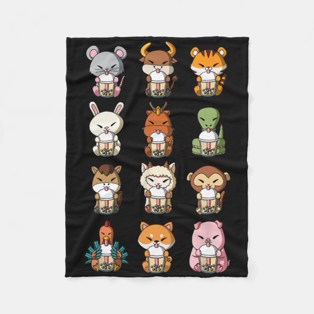 Couverture Polaire Boba Bubble Milk Tea Chinese Zodiacs Animal Lunar  (Devant)