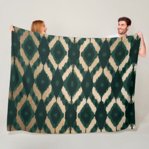 Couverture Polaire Bohême Gold Forest Green Ikat Motif