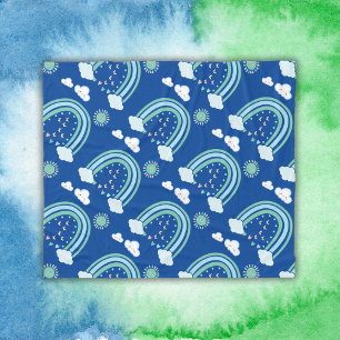 Couverture Polaire Boho arc-en-ciel vert simple en bleu  