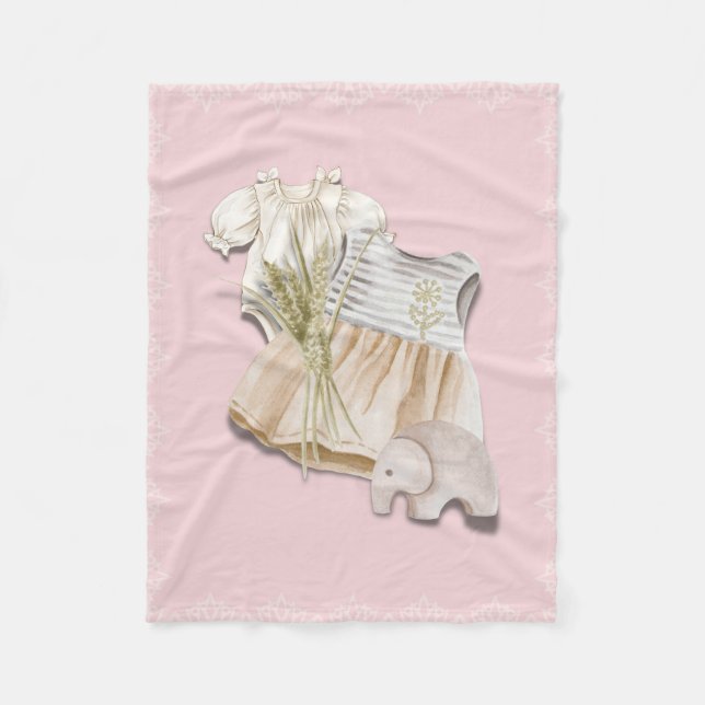 Couverture Polaire Boho Baby Girl tenue avec éléphant | Pépinière ros (Devant)