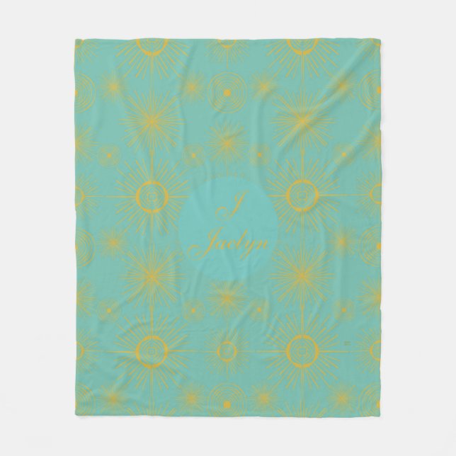 Couverture Polaire Boho Celestial Sun Stars Personnalisé Turquoise (Devant)