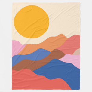 Couverture Polaire Boho Esthétique Abstrait Paysage Montagnes Bleu 