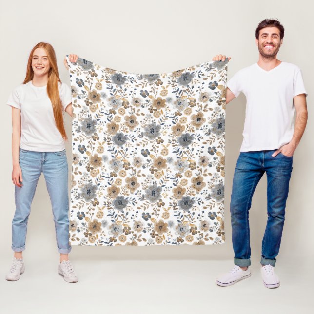 Couverture Polaire Boho Floral Aquarelle Gris Brown Neutre Couleur (En situation)