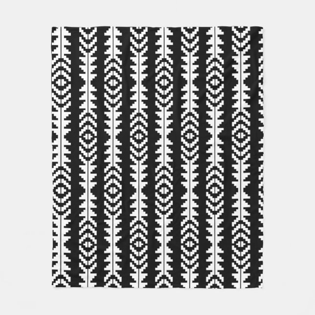 Couverture Polaire Boho géométrique noir et blanc (Devant)