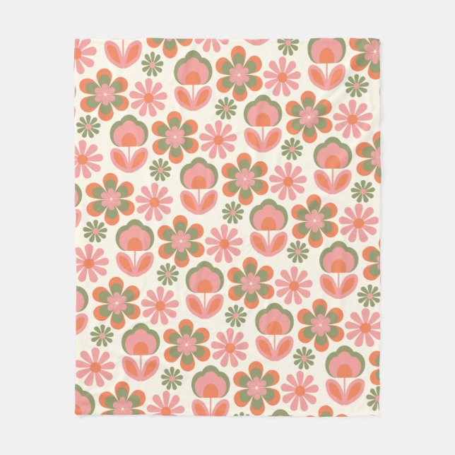 Couverture Polaire Boho Hippie Retro les années 70 Fleur Motif rose v (Devant)