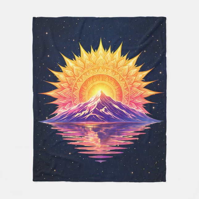 Couverture Polaire Boho Mandala Mountain Sunset | Cosmic Night Sky (Devant)
