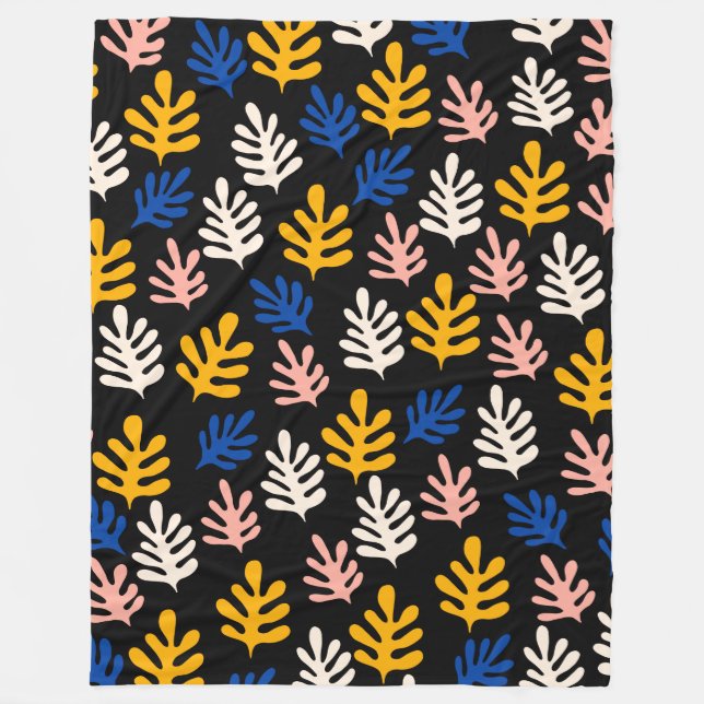 Couverture Polaire Boho Matisse Formes botaniques en bleu rose noir (Devant)