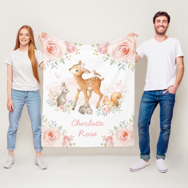 Couverture Polaire Boho mignon Animaux Bois Rose Floral Baby Girl (En situation)
