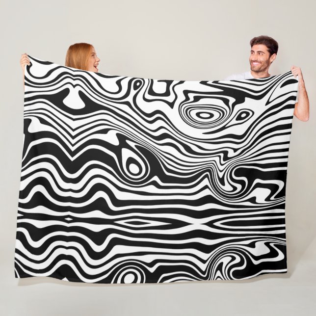 Couverture Polaire Boho moderne noir et blanc Motifs bandes animal (En situation)