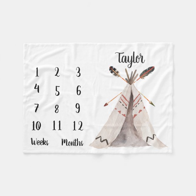 Couverture Polaire Boho Mois Baby Milestone Photo Prop Blanket (Devant (Horizontal))
