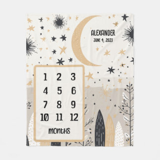 Couverture Polaire Boho Moon et étoiles Personnalisé Baby Milestone