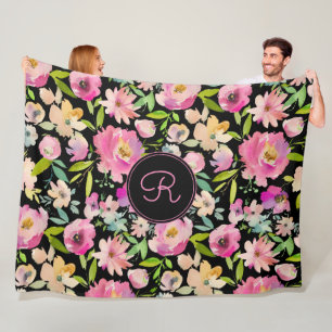 Couverture Polaire Boho Pastel Rose Vert Floral Aquarelle Botanique