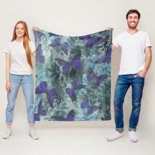 Couverture Polaire Boho Purple Butterfly & Cyan Botanique Original