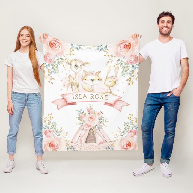 Couverture Polaire Boho rose rose pâle Boho Boho Baby Girl Nursery (En situation)