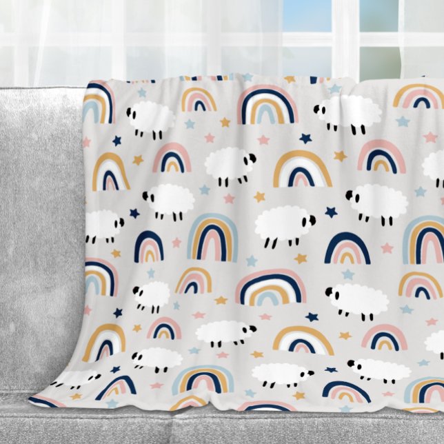 Couverture Polaire Boho Sheep joyeux Rainbow Print (Créateur téléchargé)