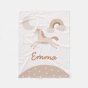 Couverture Polaire Boho Unicorn Nom personnalisé Blanche
