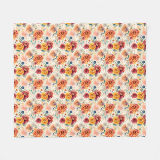 Couverture Polaire Boho vintages roses et plumes motif floral
