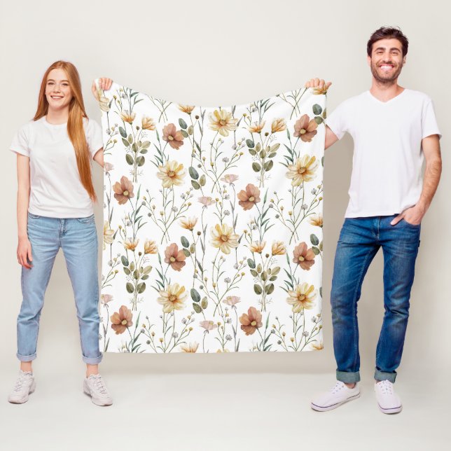 Couverture Polaire Boho Watercolor Wildflower (En situation)