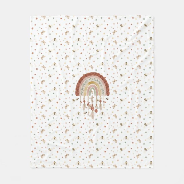 Couverture Polaire Boho Whimsical Bee & Earthy Rainbow Baby Fleece Bl (Devant)
