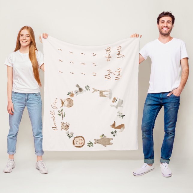 Couverture Polaire Boho Woodland Animaux Monthly Baby Milestone (En situation)