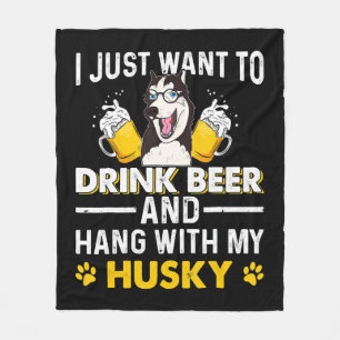 Couverture Polaire Boire Beer Hang Avec Mon Husky Tshirt Cadeau Dog B