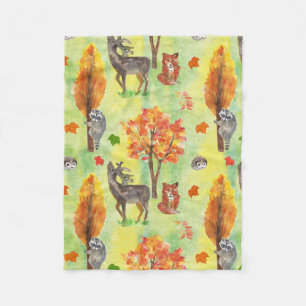 Couverture Polaire Bois Animaux d'aquarelle