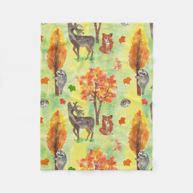 Couverture Polaire Bois Animaux d'aquarelle (Devant)