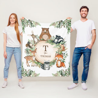 Couverture Polaire Bois Animaux de verdure Nom du monogramme personna