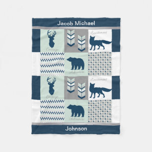 Couverture Polaire Bois - bleu marine, gris, vert menthe