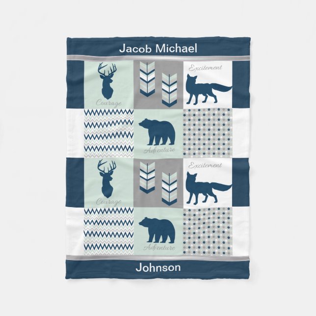 Couverture Polaire Bois - bleu marine, gris, vert menthe (Devant)