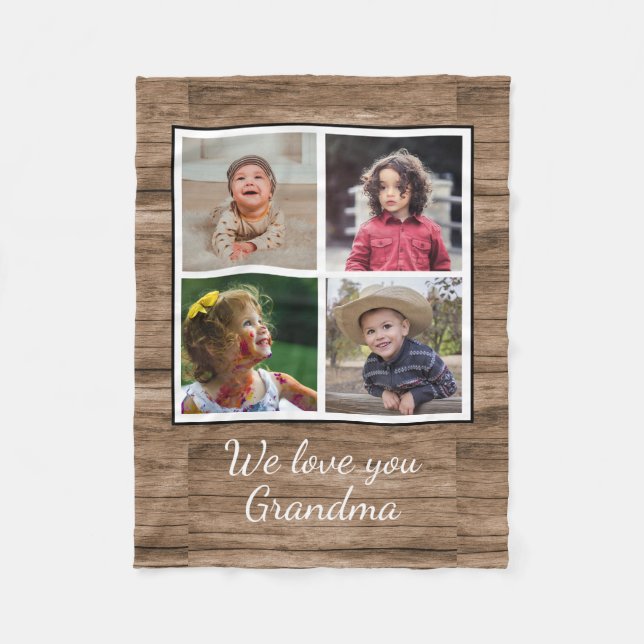 Couverture Polaire Bois Brown rustique 4 Photo Collage Grand-mère (Devant)