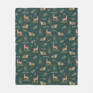 Couverture Polaire Bois cerf Motif Baby Green Nom du bébé
