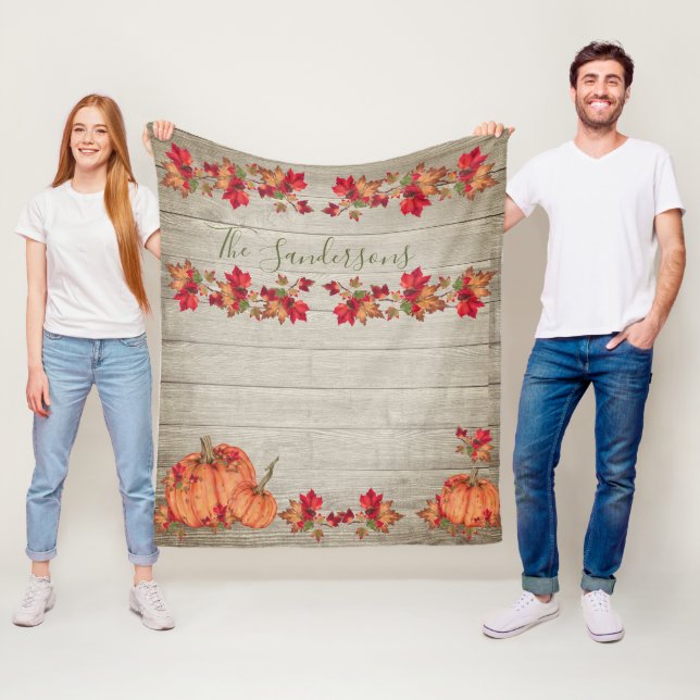Couverture Polaire Bois Rustique Automne Citrouille Orange Chute Lais (En situation)
