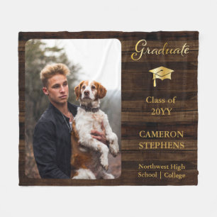 Couverture Polaire Bois rustique avec ton or Photo d'un diplômé